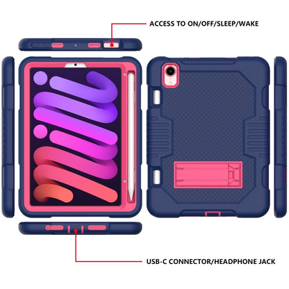 For iPad mini 2024 /mini 6 Contrast Color Robot Shockproof Silicone + PC Tablet Case(Navy Blue Rose) - iPad mini 6 Cases by buy2fix | Online Shopping UK | buy2fix