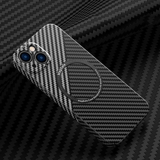 For iPhone 14 Carbon Fiber Texture MagSafe Magnetic Phone Case (Black Silver) by buy2fix