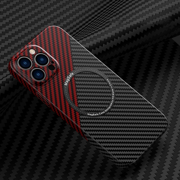 For iPhone 14 Pro Carbon Fiber Texture MagSafe Magnetic Phone Case(Black Red) by buy2fix