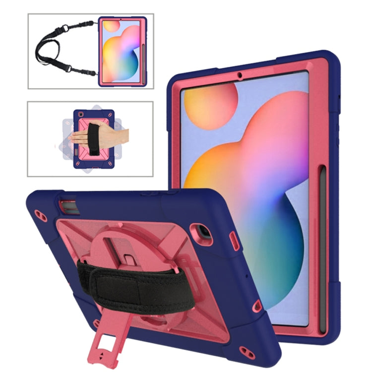 For Samsung Galaxy Tab S6 Lite P610 Contrast Color Robot Silicone + PC Tablet Case(Navy Blue Rose) - Tab S6 Lite P610 / P615 by buy2fix | Online Shopping UK | buy2fix