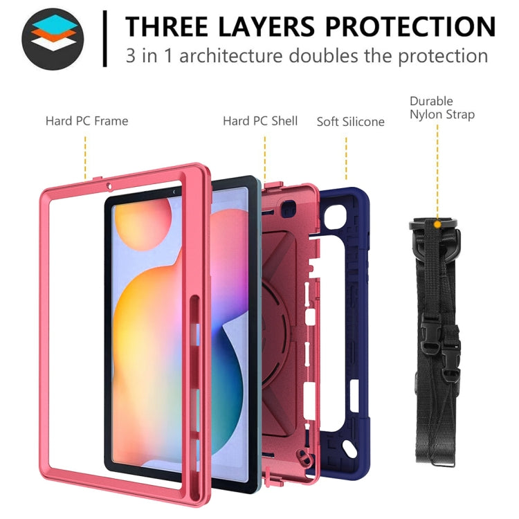 For Samsung Galaxy Tab S6 Lite P610 Contrast Color Robot Silicone + PC Tablet Case(Navy Blue Rose) - Tab S6 Lite P610 / P615 by buy2fix | Online Shopping UK | buy2fix