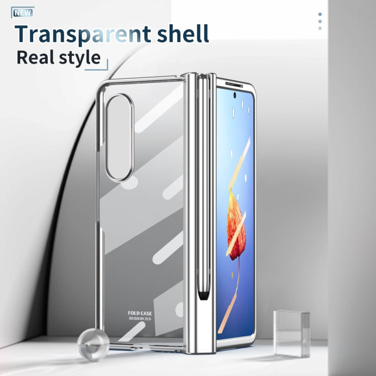 For Samsung Galaxy Z Fold4 Full Body Integrated Electroplating Hinge Phone Case with Pen Slot(Silver) - Galaxy Z Fold4 5G Cases by buy2fix | Online Shopping UK | buy2fix