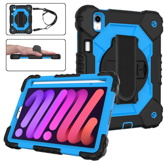 For iPad mini 2024 / mini 6 Contrast Color Robot Silicone + PC Tablet Case with Shoulder Strap(Black+Blue) - iPad mini 6 Cases by buy2fix | Online Shopping UK | buy2fix