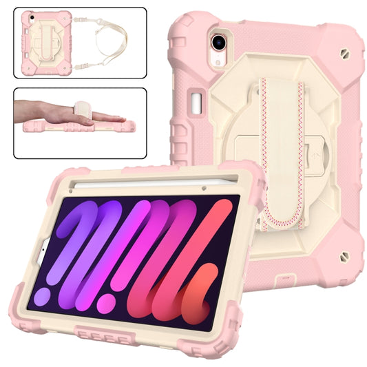 For iPad mini 2024 / mini 6 Contrast Color Robot Silicone + PC Tablet Case with Shoulder Strap(Rose Gold+Beige) - iPad mini 6 Cases by buy2fix | Online Shopping UK | buy2fix