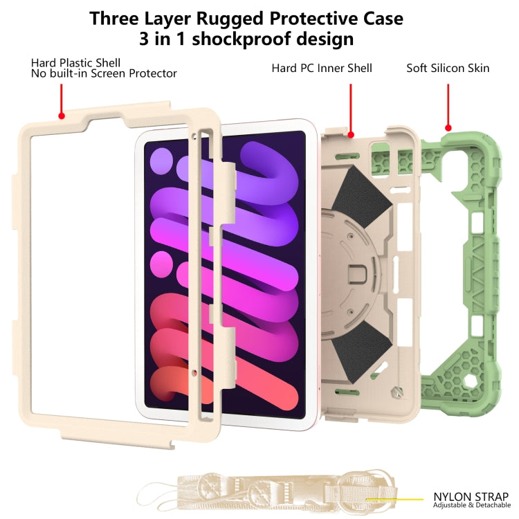 For iPad mini 2024 / mini 6 Contrast Color Robot Silicone + PC Tablet Case with Shoulder Strap(Matcha Green+Beige) - iPad mini 6 Cases by buy2fix | Online Shopping UK | buy2fix