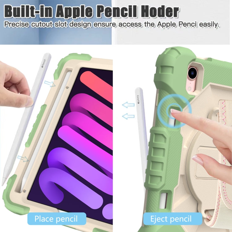 For iPad mini 2024 / mini 6 Contrast Color Robot Silicone + PC Tablet Case with Shoulder Strap(Matcha Green+Beige) - iPad mini 6 Cases by buy2fix | Online Shopping UK | buy2fix