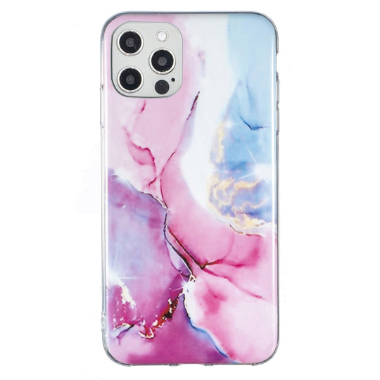 For iPhone 12 Pro Max IMD Marble Pattern TPU Phone Case(Pink Blue)