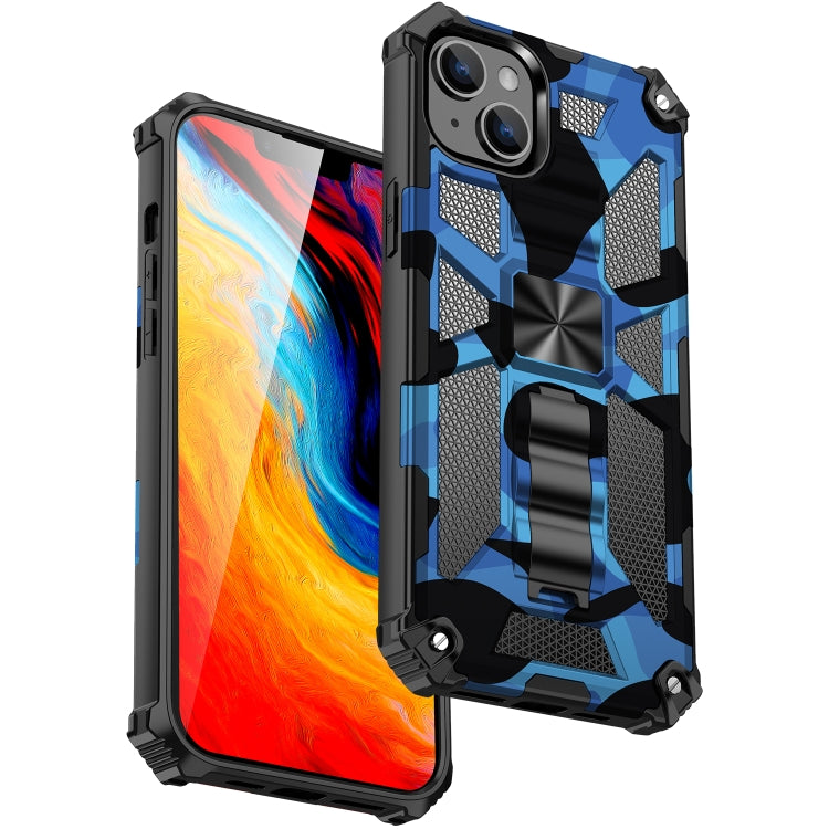 For iPhone 14 Camouflage Armor Shockproof TPU + PC Magnetic Phone Case (Dark Blue) by buy2fix