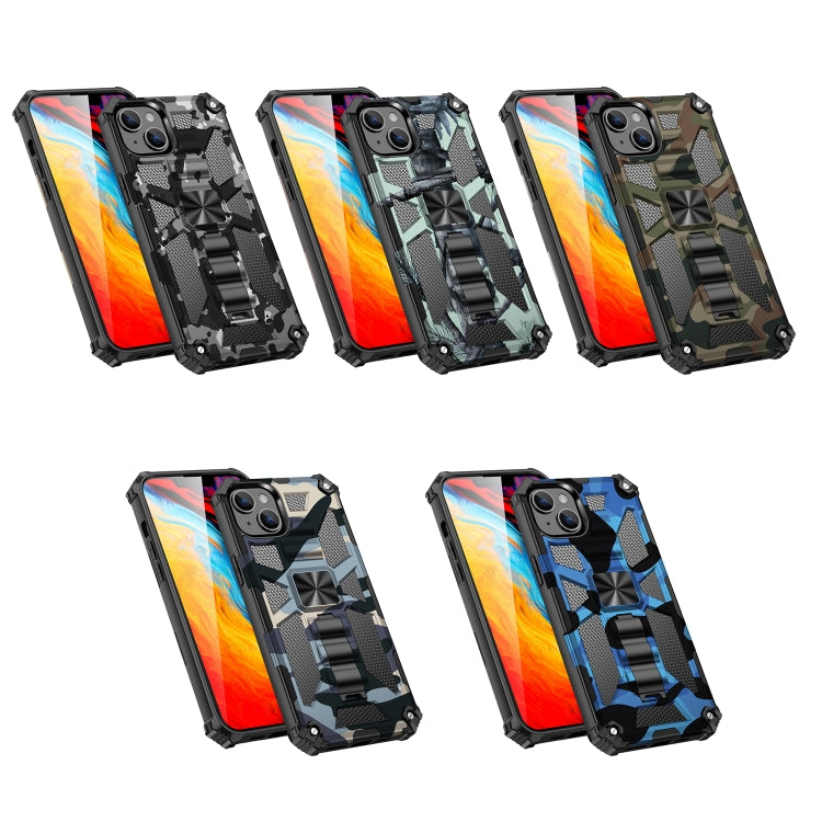 For iPhone 14 Camouflage Armor Shockproof TPU + PC Magnetic Phone Case (Dark Blue) by buy2fix