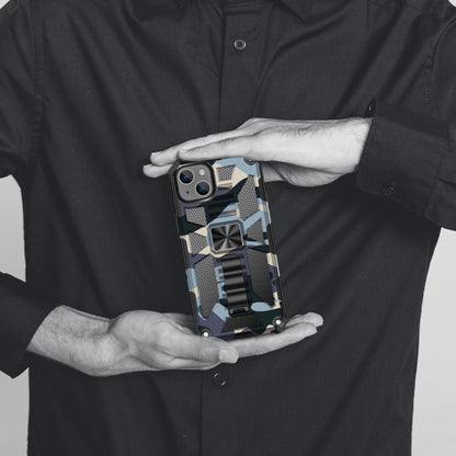 For iPhone 14 Camouflage Armor Shockproof TPU + PC Magnetic Phone Case (Dark Blue) by buy2fix