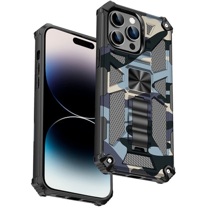 For iPhone 14 Pro Camouflage Armor Shockproof TPU + PC Magnetic Phone Case(Baby Blue) - iPhone 14 Pro Cases by buy2fix | Online Shopping UK | buy2fix