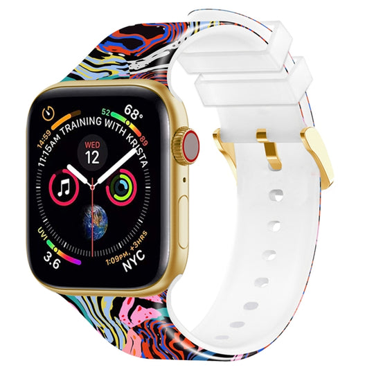 Square Buckle Color Printing Watch Band For Apple Watch Series 9&8&7 41mm / SE 3&SE 2&6&SE&5&4 40mm / 3&2&1 38mm(Zebra)