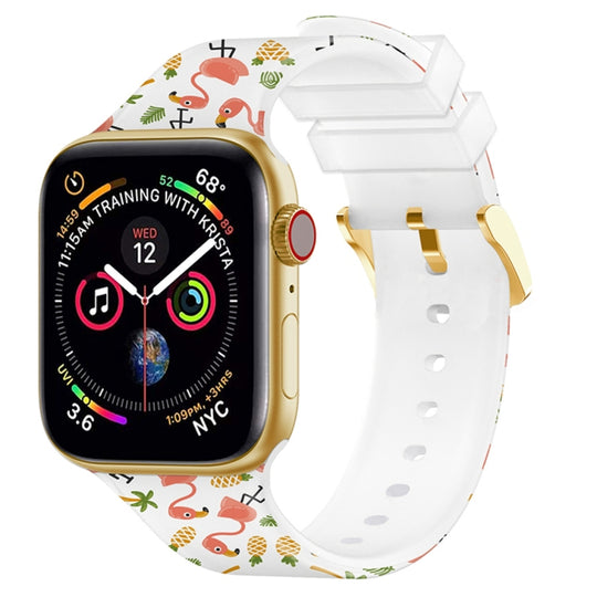 Square Buckle Color Printing Watch Band For Apple Watch Series 9&8&7 41mm / SE 3&SE 2&6&SE&5&4 40mm / 3&2&1 38mm(Flamingo 2)