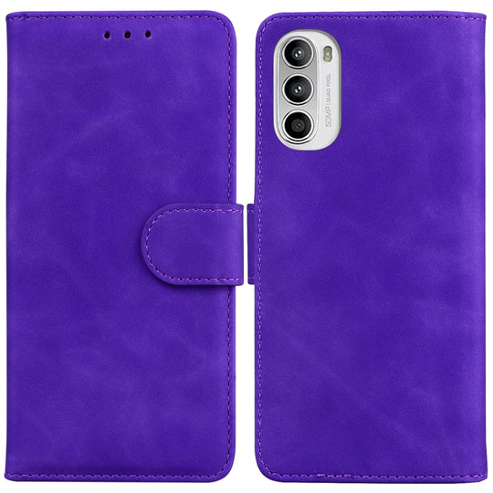 For Motorola Moto G62 5G Skin Feel Pure Color Flip Leather Phone Case(Purple)