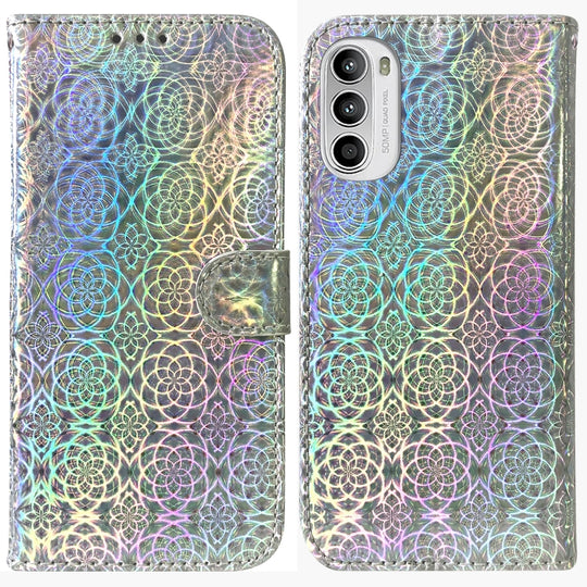For Motorola Moto G62 5G Colorful Magnetic Buckle Leather Phone Case(Silver)