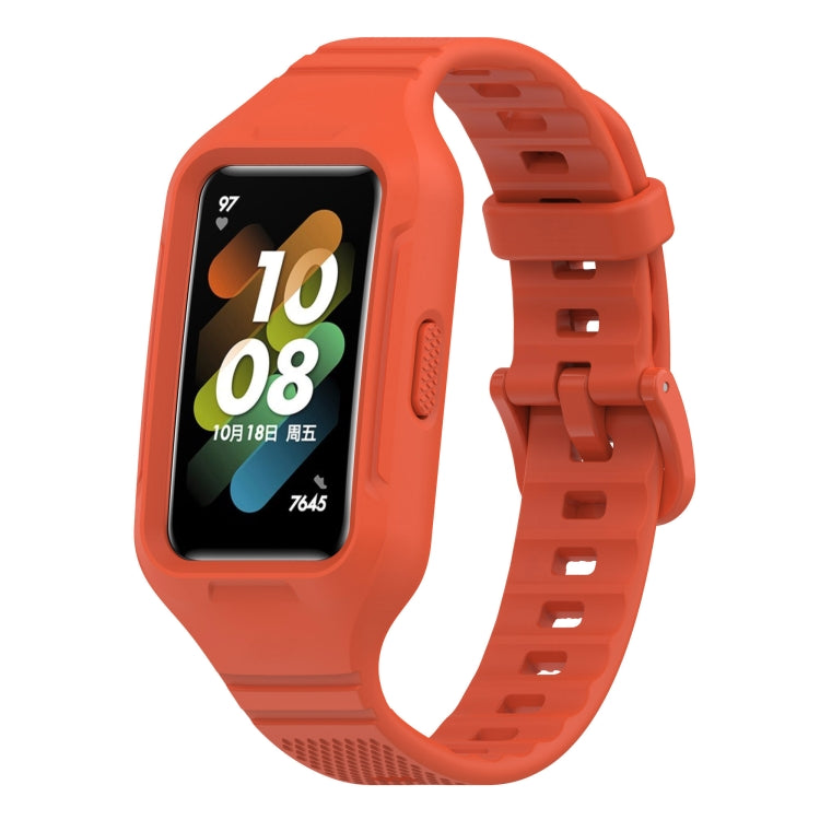 For Huawei Band 10 / 9 / 8 / 7 / 6 Universal Integrated Silicone Watch Band(Red Tea Orange) by buy2fix