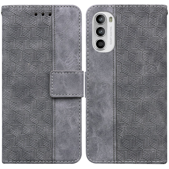 For Motorola Moto G62 5G Geometric Embossed Leather Phone Case(Grey)