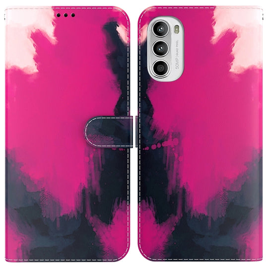 For Motorola Moto G62 5G Watercolor Pattern Horizontal Flip Leather Phone Case(Berry Color)
