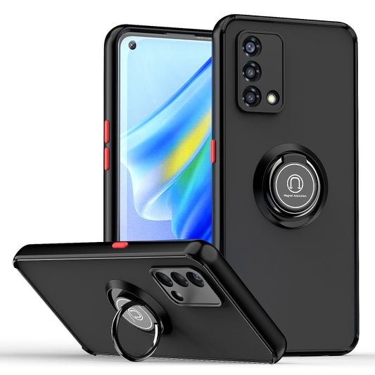 For OPPO A74 4G Q Shadow 1 Series TPU + PC Phone Case with Ring Holder(Black+Red) by buy2fix