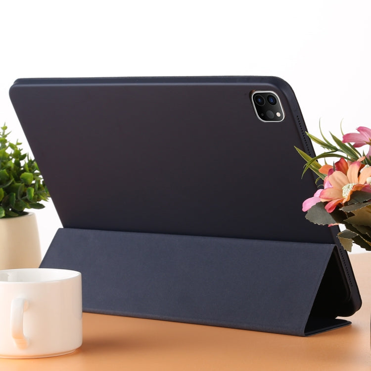 For iPad Pro 12.9 inch (2020/2021) 3-fold Horizontal Flip Smart Leather Tablet Case with Sleep / Wake-up Function & Holder(Dark Blue) - iPad Pro 12.9 (2022/2021) Cases by buy2fix | Online Shopping UK | buy2fix
