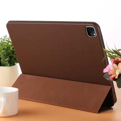 For iPad Pro 12.9 inch (2020/2021) 3-fold Horizontal Flip Smart Leather Tablet Case with Sleep / Wake-up Function & Holder(Brown) - iPad Pro 12.9 (2022/2021) Cases by buy2fix | Online Shopping UK | buy2fix