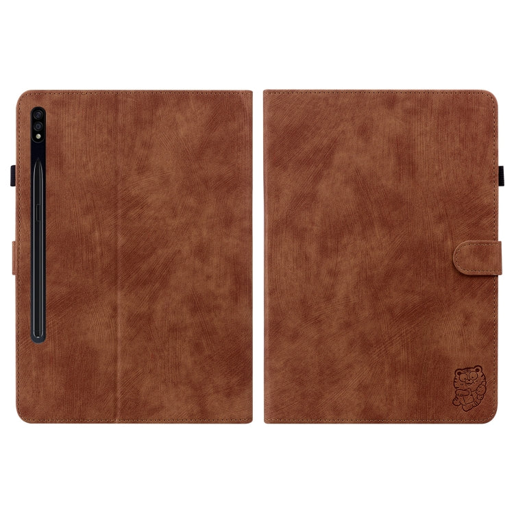 For Samsung Galaxy Tab S7/Tab S8 Tiger Pattern Flip Leather Tablet Case(Brown) by buy2fix