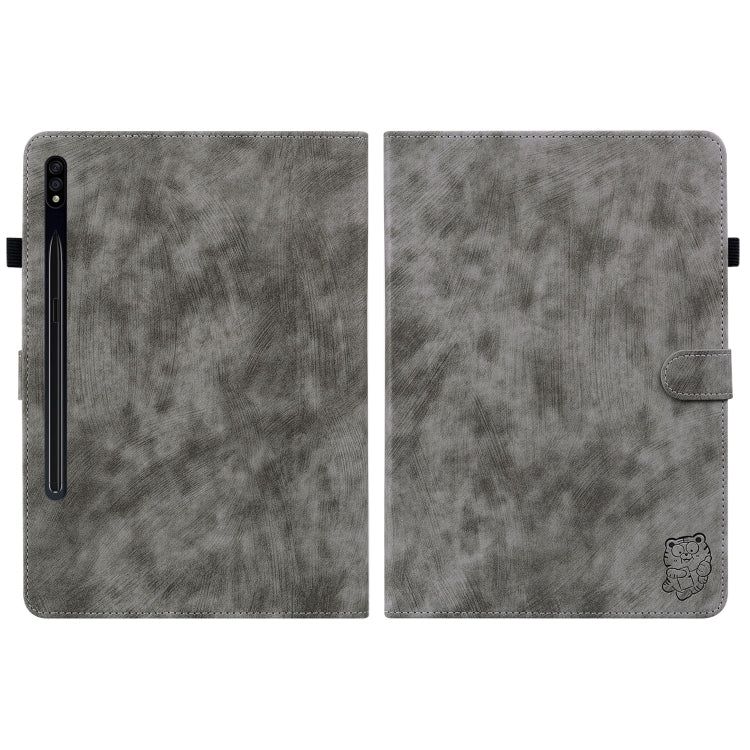 For Samsung Galaxy Tab S7+/Tab S8+ Tiger Pattern Flip Leather Tablet Case(Grey) - Galaxy Tab S8+ Cases by buy2fix | Online Shopping UK | buy2fix