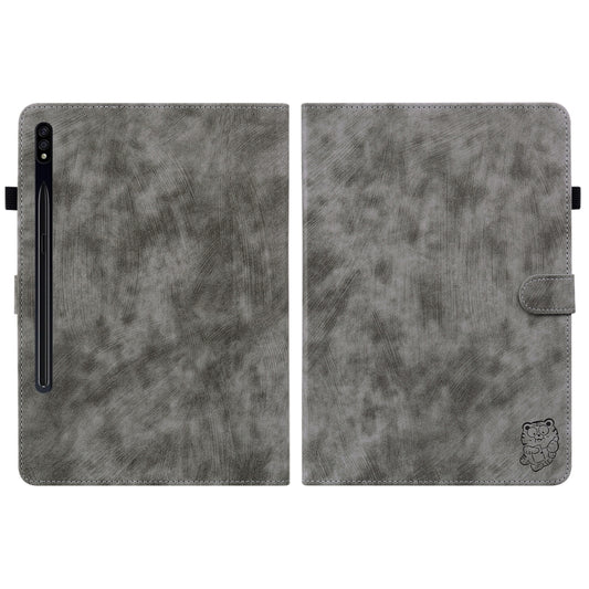 For Samsung Galaxy Tab S7+/Tab S8+ Tiger Pattern Flip Leather Tablet Case(Grey) - Galaxy Tab S8+ Cases by buy2fix | Online Shopping UK | buy2fix