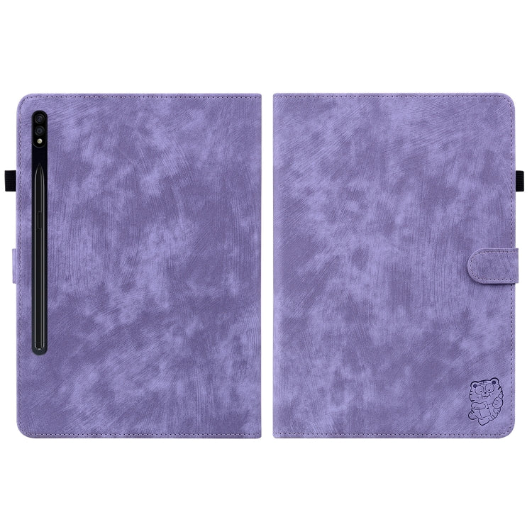 For Samsung Galaxy Tab S7+/Tab S8+ Tiger Pattern Flip Leather Tablet Case(Purple) by buy2fix
