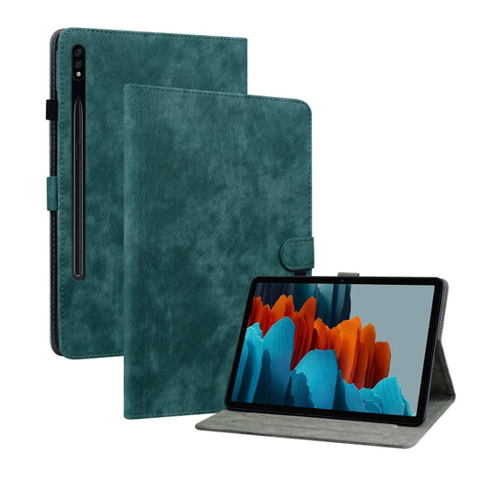 For Samsung Galaxy Tab S7+/Tab S8+ Tiger Pattern Flip Leather Tablet Case(Dark Green) by buy2fix