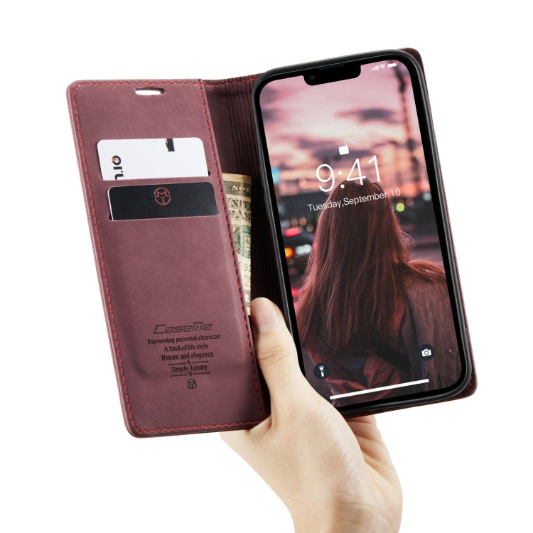 For iPhone 14 CaseMe-013 Multifunctional Retro Frosted Leather Phone Case (Wine Red) - iPhone 14 Cases by CaseMe | Online Shopping UK | buy2fix