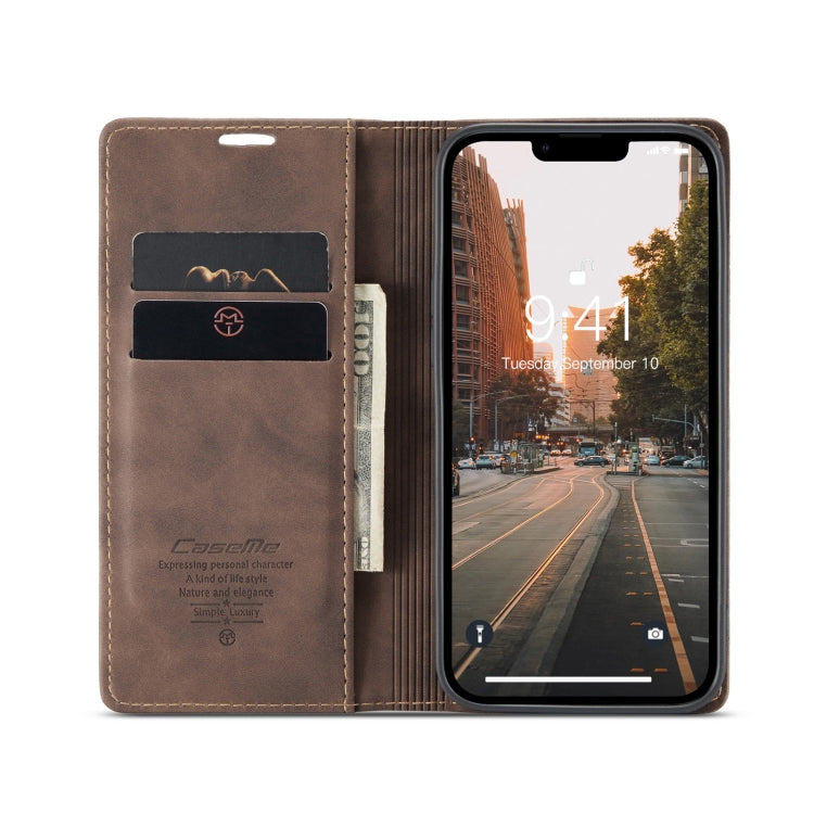 For iPhone 14 CaseMe-013 Multifunctional Retro Frosted Leather Phone Case (Coffee) - iPhone 14 Cases by CaseMe | Online Shopping UK | buy2fix