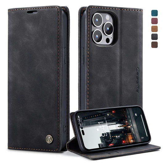 For iPhone 14 Pro CaseMe-013 Multifunctional Retro Frosted Leather Phone Case(Black) - iPhone 14 Pro Cases by CaseMe | Online Shopping UK | buy2fix