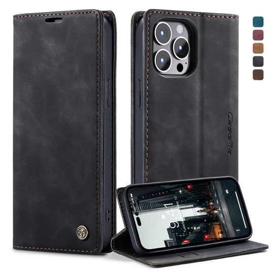 For iPhone 14 Pro CaseMe-013 Multifunctional Retro Frosted Leather Phone Case(Black)