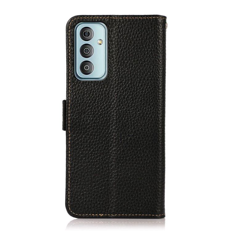 For Samsung Galaxy M13 4G KHAZNEH Side-Magnetic Litchi Genuine Leather RFID Phone Case(Black) - Galaxy Phone Cases by buy2fix | Online Shopping UK | buy2fix