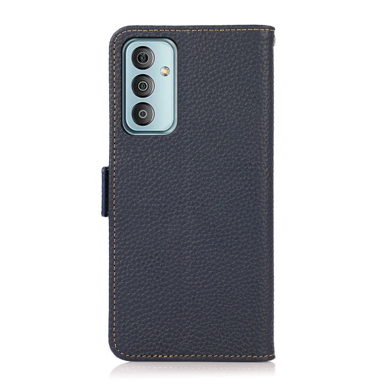 For Samsung Galaxy M13 4G KHAZNEH Side-Magnetic Litchi Genuine Leather RFID Phone Case(Blue) - Galaxy Phone Cases by buy2fix | Online Shopping UK | buy2fix