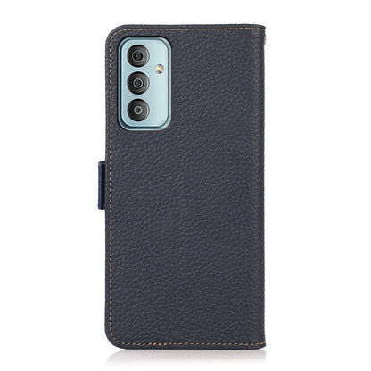 For Samsung Galaxy M13 4G KHAZNEH Side-Magnetic Litchi Genuine Leather RFID Phone Case(Blue) - Galaxy Phone Cases by buy2fix | Online Shopping UK | buy2fix