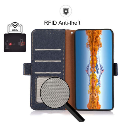 For Samsung Galaxy M13 4G KHAZNEH Side-Magnetic Litchi Genuine Leather RFID Phone Case(Blue) - Galaxy Phone Cases by buy2fix | Online Shopping UK | buy2fix