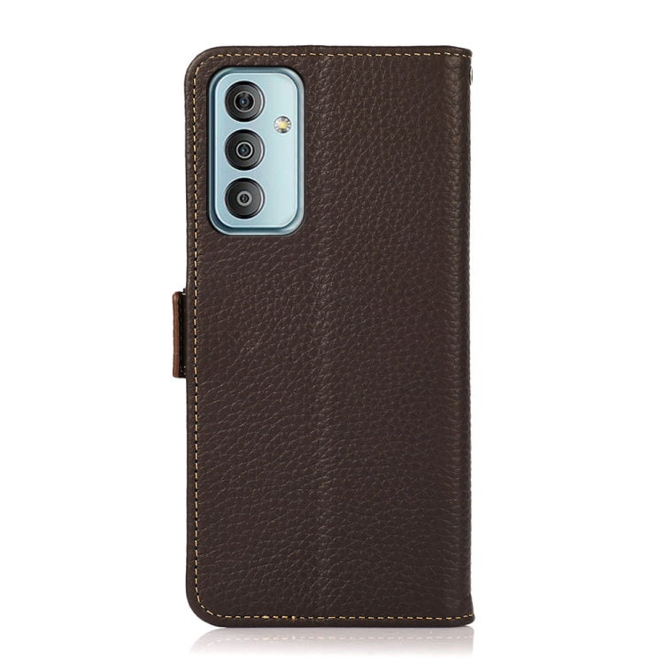 For Samsung Galaxy M13 4G KHAZNEH Side-Magnetic Litchi Genuine Leather RFID Phone Case(Brown) - Galaxy Phone Cases by buy2fix | Online Shopping UK | buy2fix