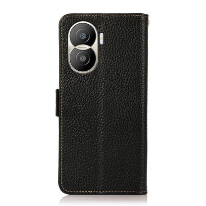 For Honor X40i KHAZNEH Side-Magnetic Litchi Texture Genuine Leather RFID Phone Case(Black) - Honor Cases by buy2fix | Online Shopping UK | buy2fix