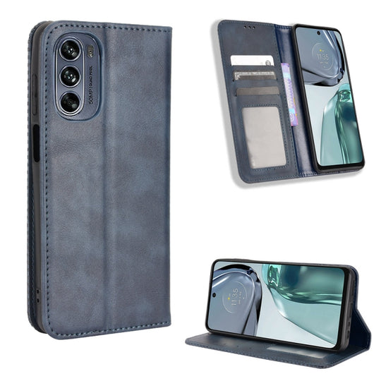 For Motorola Moto G62 5G Magnetic Buckle Retro Texture Leather Phone Case(Blue)
