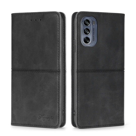 For Motorola Moto G62 5G Cow Texture Magnetic Horizontal Flip Leather Phone Case(Black)
