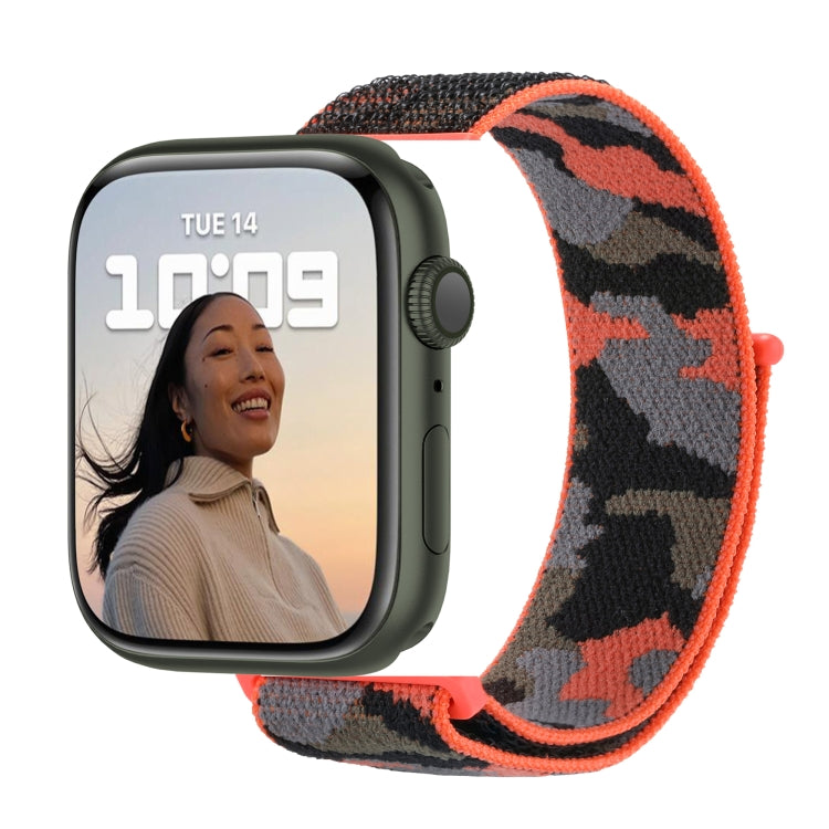 Nylon Loop Watch Band For Apple Watch Ultra 49mm&Watch Ultra 2 49mm / Series 9&8&7 45mm / SE 3&SE 2&6&SE&5&4 44mm / 3&2&1 42mm(Orange Camouflage) by buy2fix