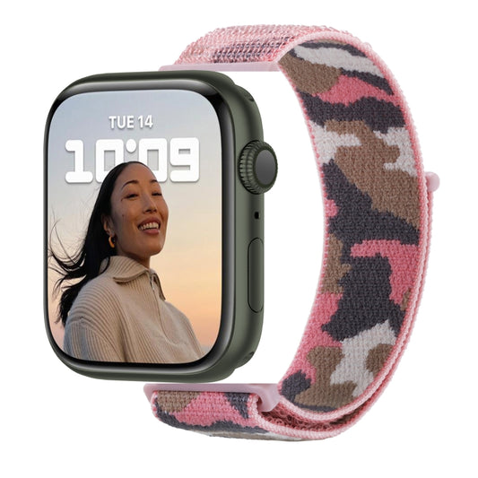 Nylon Loop Watch Band For Apple Watch Ultra 49mm&Watch Ultra 2 49mm / Series 9&8&7 45mm / SE 3&SE 2&6&SE&5&4 44mm / 3&2&1 42mm(Pink Camouflage) by buy2fix