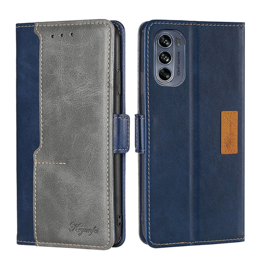 For Motorola Moto G62 5G Contrast Color Side Buckle Leather Phone Case(Blue+Grey)