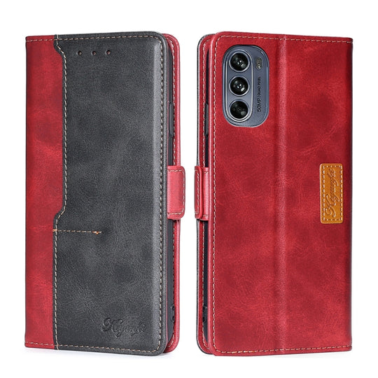 For Motorola Moto G62 5G Contrast Color Side Buckle Leather Phone Case(Red+Black)
