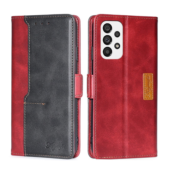 For Samsung Galaxy A73 5G Contrast Color Side Buckle Leather Phone Case(Red+Black)