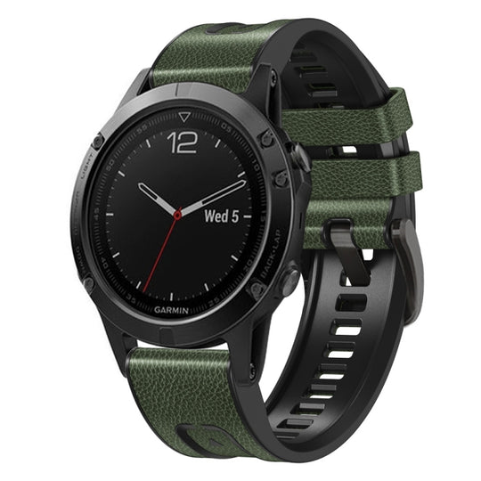 For Garmin Fenix 7X Silicone + Leather Quick Release Watch Band(Army Green)