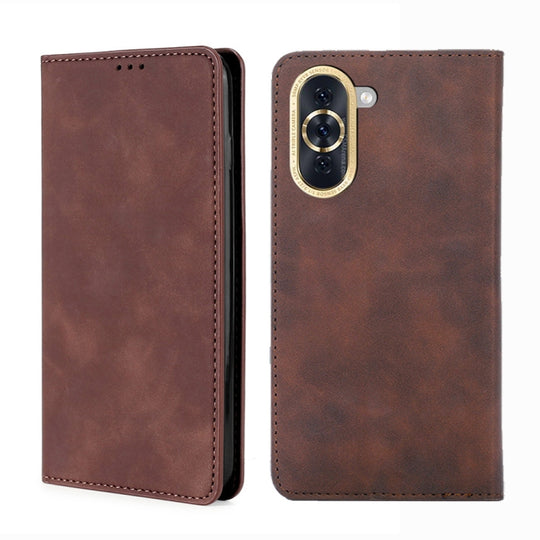For Huawei nova 10 Skin Feel Magnetic Horizontal Flip Leather Phone Case(Dark Brown)