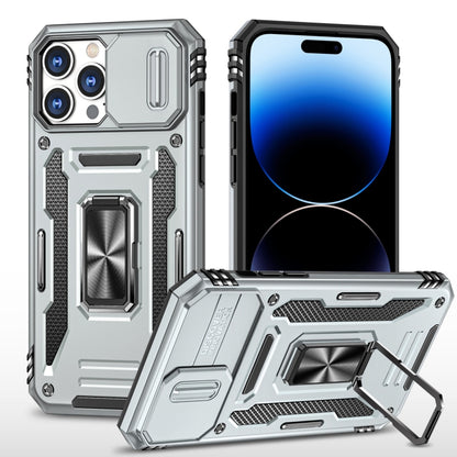 For iPhone 14 Pro Max Armor PC + TPU Camera Shield Phone Case (Grey) - iPhone 14 Pro Max Cases by buy2fix | Online Shopping UK | buy2fix